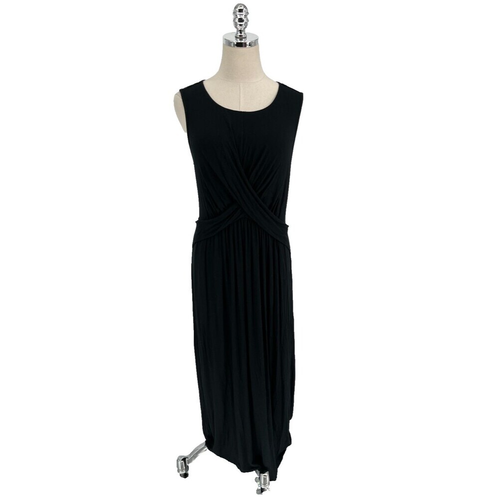 Soma Maxi Dress Women's Size Large Black Sleeveless Crossover Minimalist